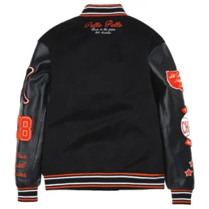 World Famous Pelle Pelle Orange Black Varsity Jacket view 3