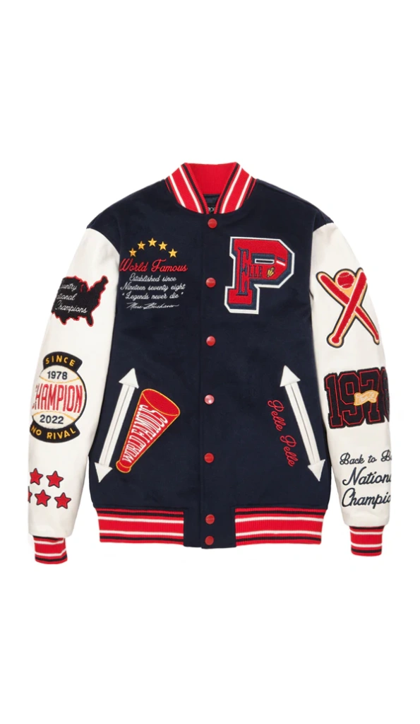 World Famous Pelle Pelle Navy Blue Wool Varsity Jacket