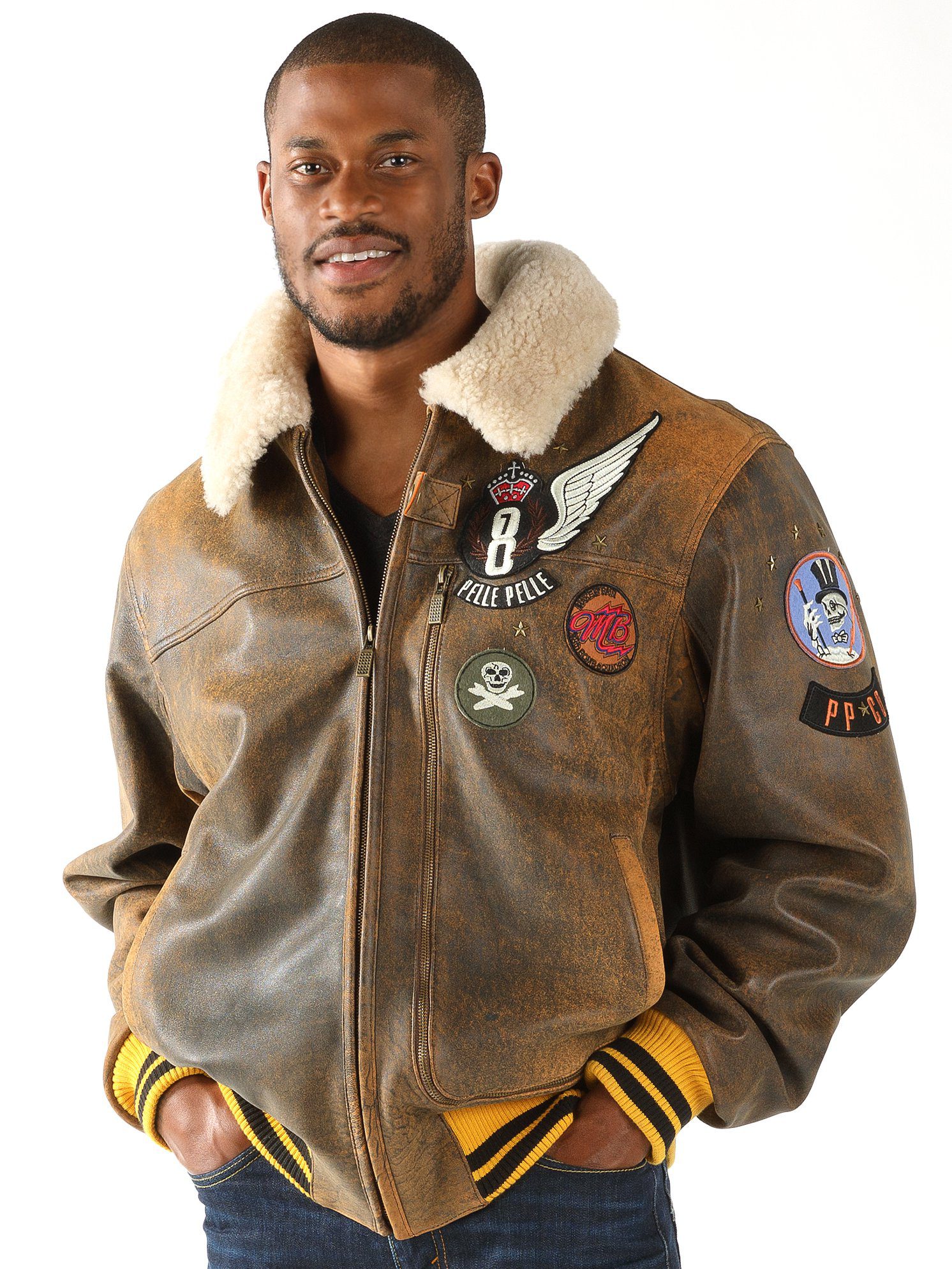 Pelle Pelle Brown Aviator Fur Collar Jacket