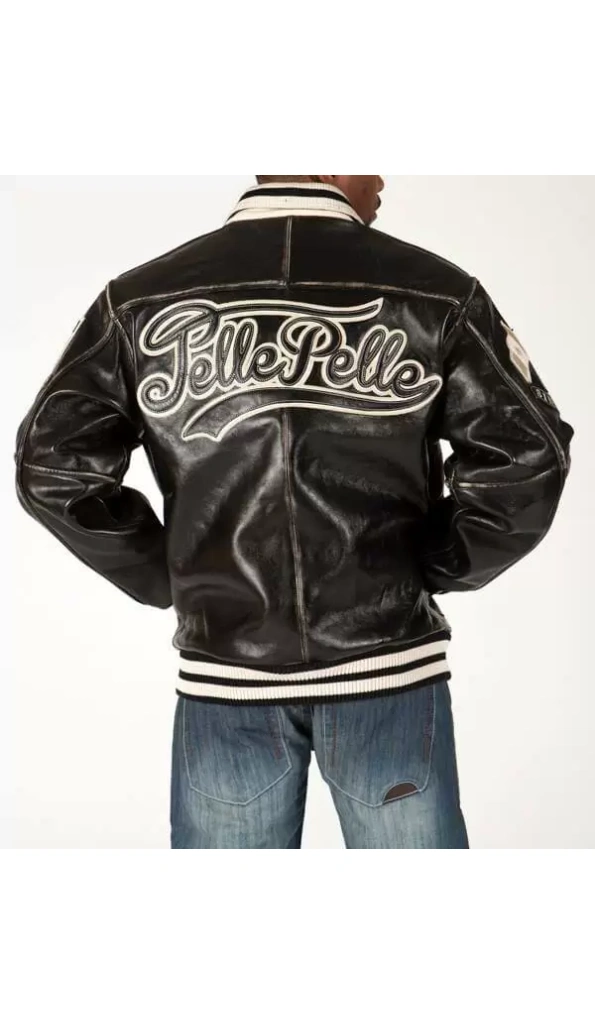 Pelle Pelle Black Men Leather Varsity Jacket