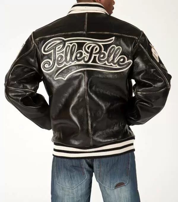 Pelle Pelle Black Men Leather Varsity Jacket