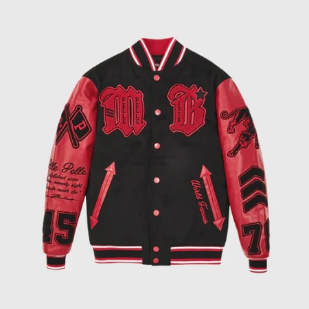 Pelle Pelle Black Red Varsity Wool Jacket