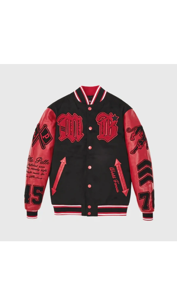 Pelle Pelle Black Red Varsity Wool Jacket