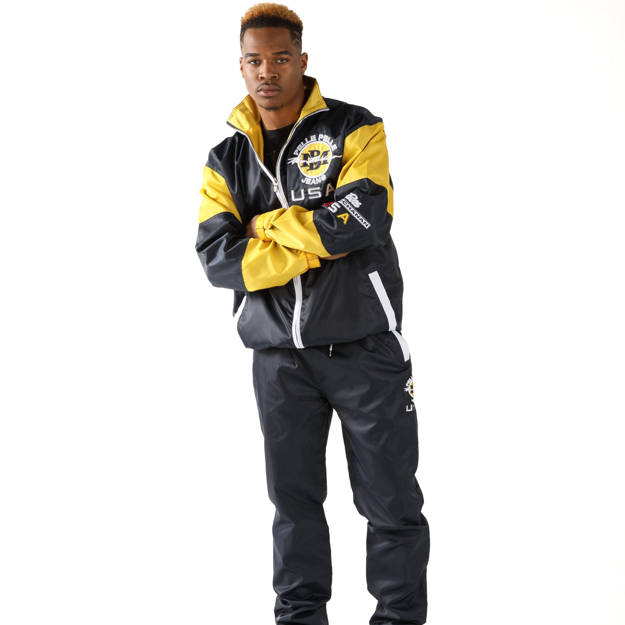 Pelle Pelle Yellow Black Nylon USA Tracksuit