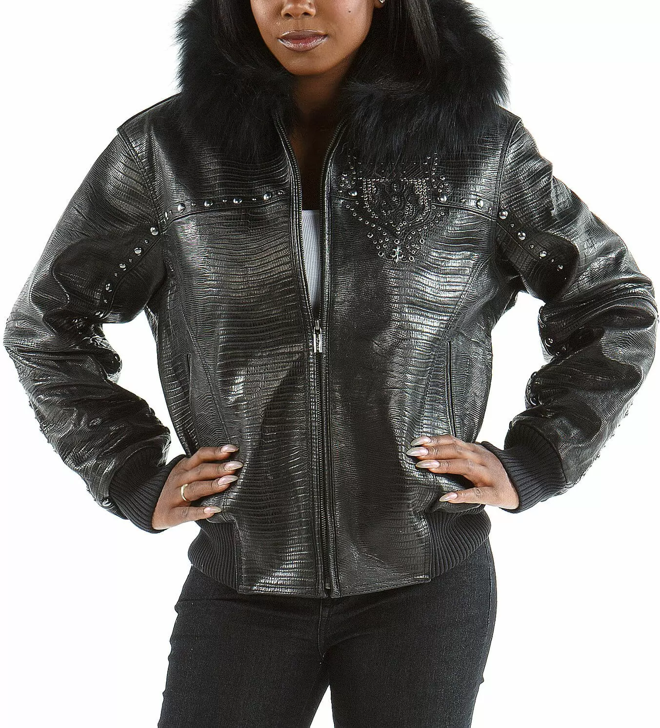 Pelle Pelle Women Black Encrusted Stud Jacket