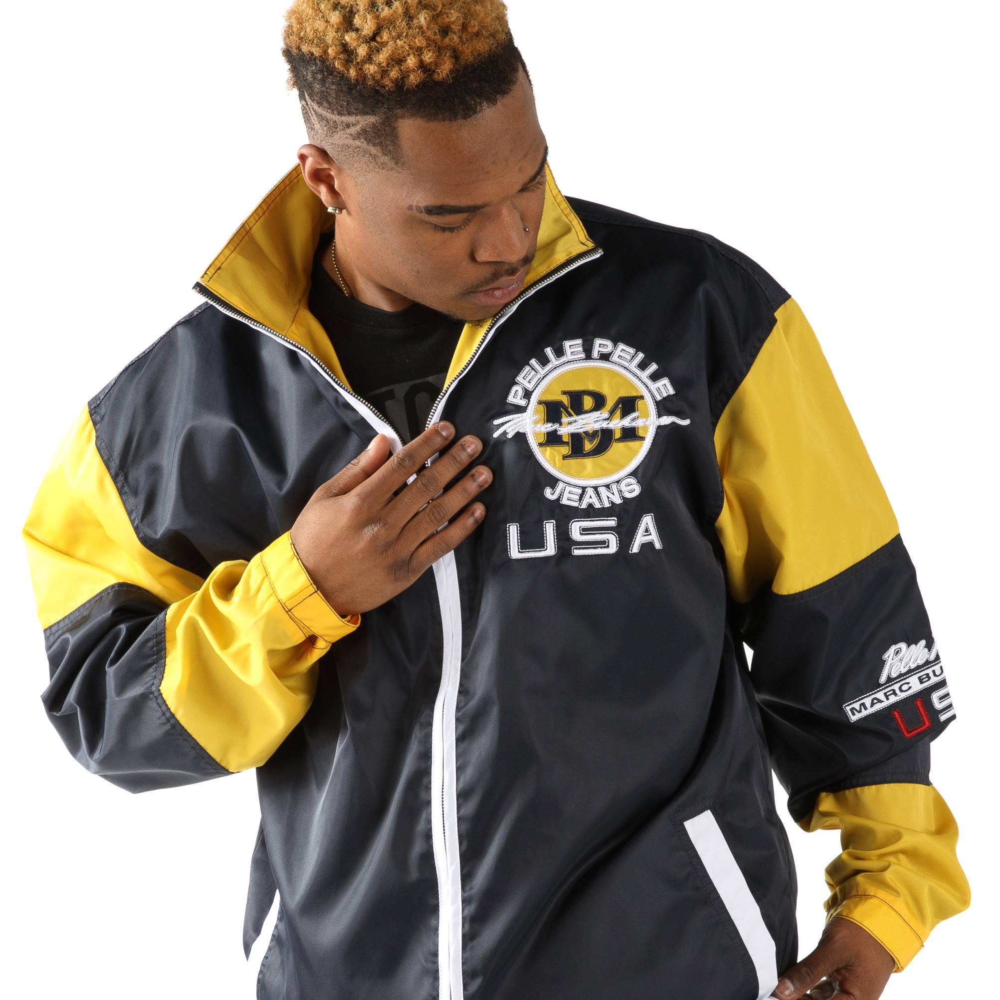 Pelle Pelle Yellow Black Nylon USA Tracksuit