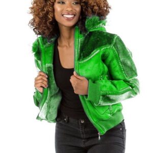 Pelle Pelle Women Green Fur Hood Wool Jacket