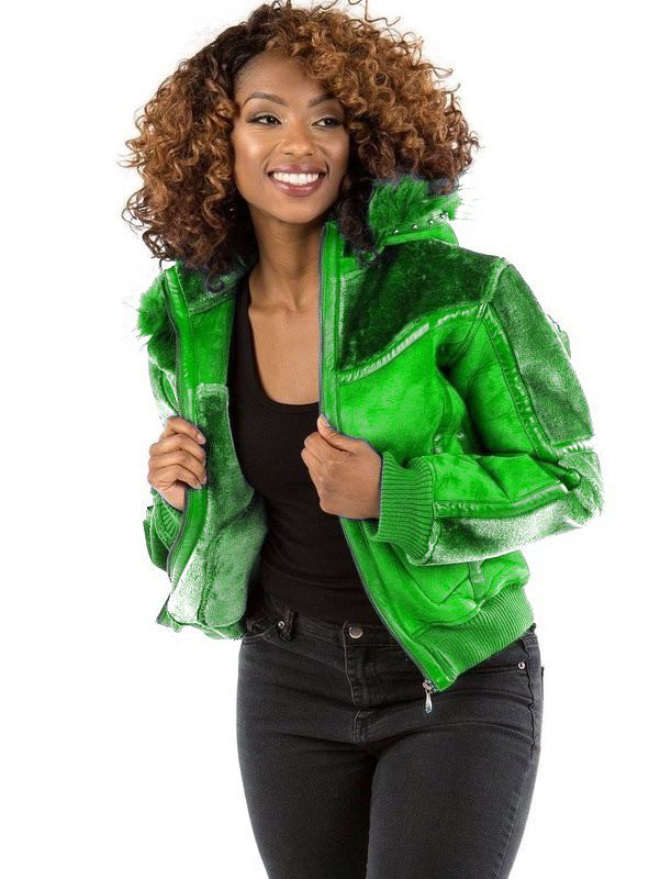 Pelle Pelle Women Green Fur Hood Wool Jacket