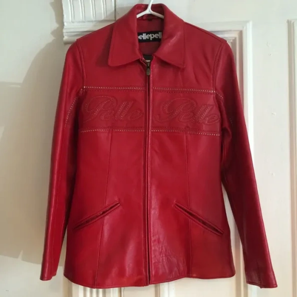 Women Pelle Pelle Red Leather Long Coat