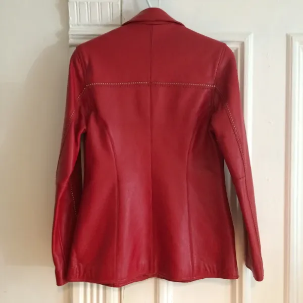 Women Pelle Pelle Red Leather Long Coat view 2