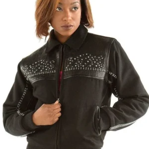 Women Pelle Pelle Black Wool Stud Jacket