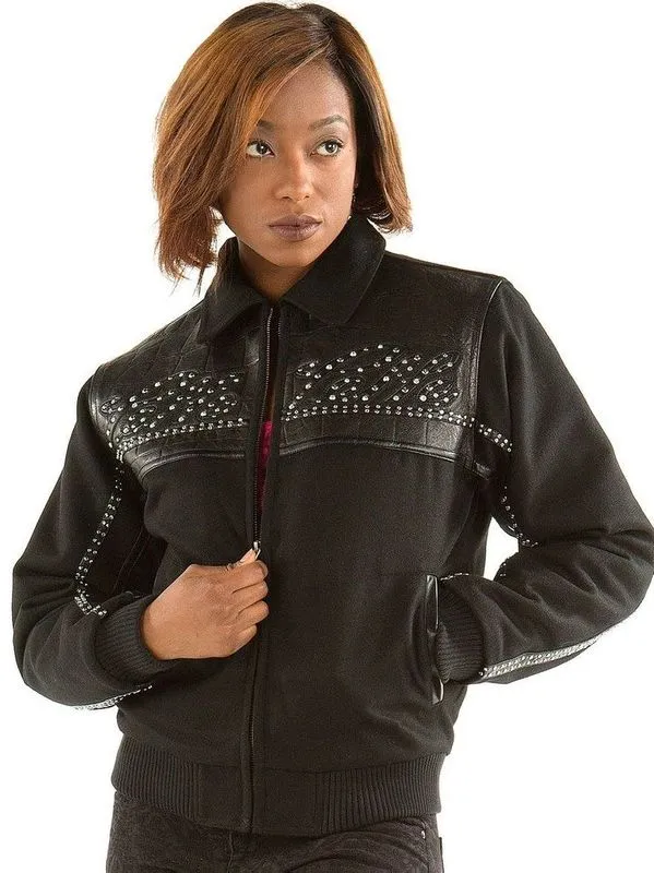 Women Pelle Pelle Black Wool Stud Jacket