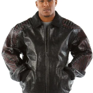 Pelle Pelle Black Red Crocodile Stud Jacket view 1