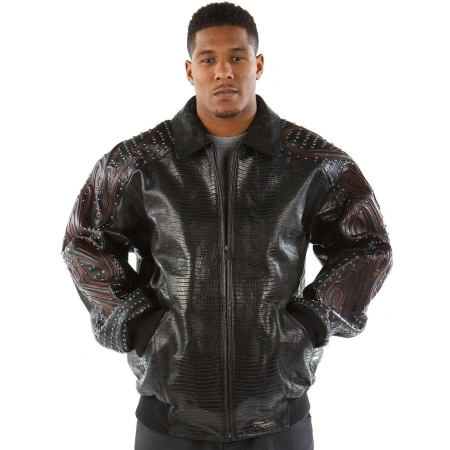 Pelle Pelle Black Red Crocodile Stud Jacket