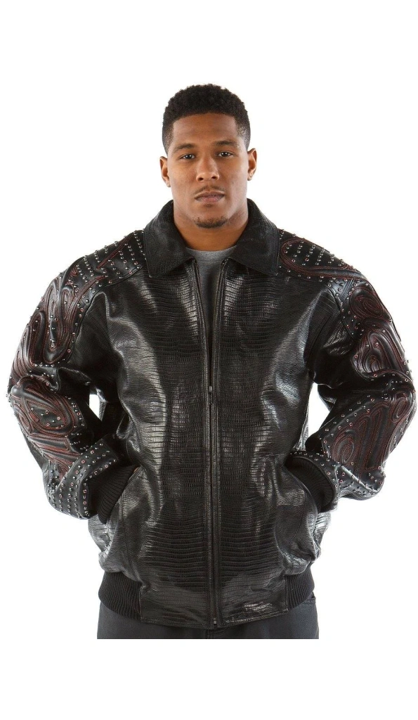 Pelle Pelle Black Red Crocodile Stud Jacket