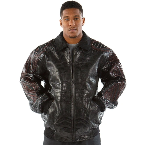 Pelle Pelle Black Red Crocodile Stud Jacket