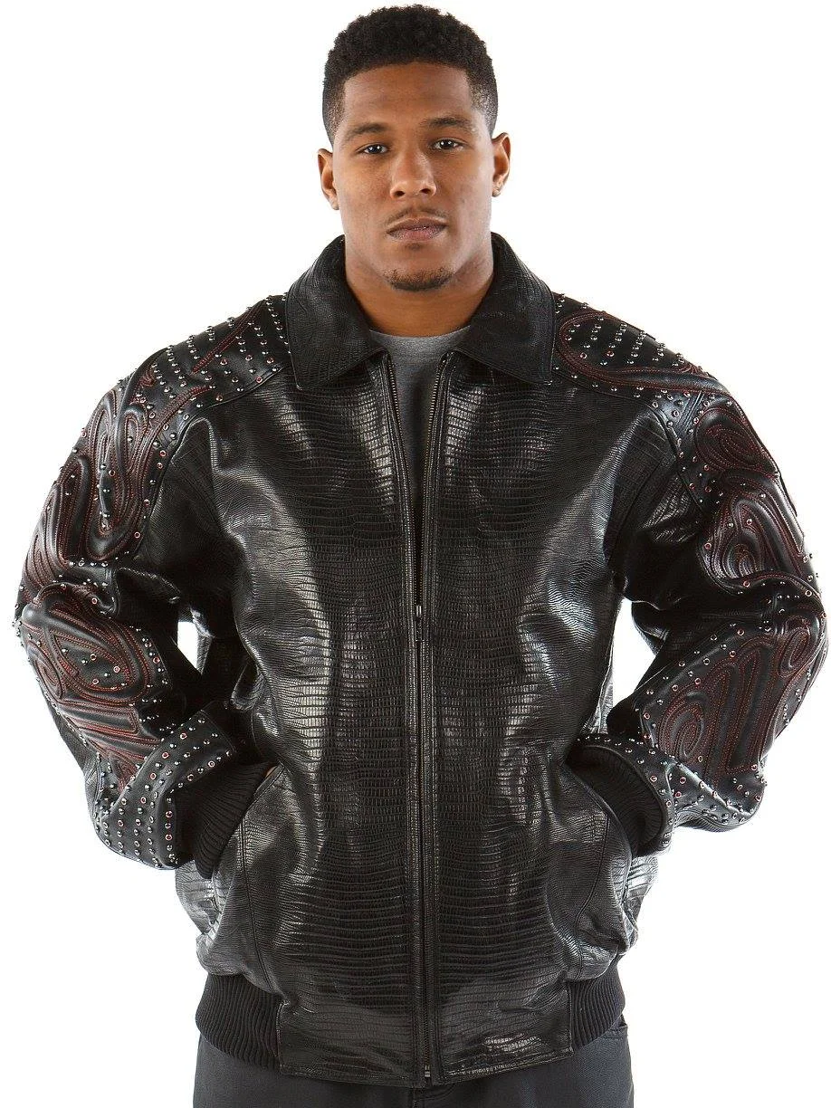 Pelle Pelle Black Red Crocodile Stud Jacket