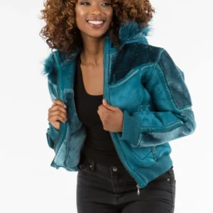 Pelle Pelle Women Blue Fur Hood Wool Jacket