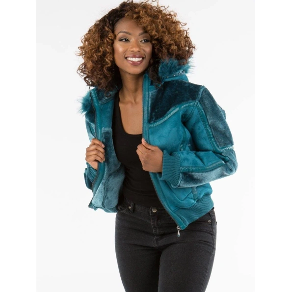 Pelle Pelle Women Blue Fur Hood Wool Jacket