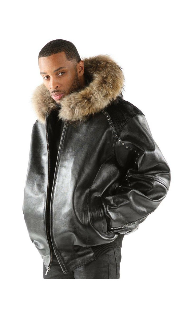Pelle Pelle Fur Hood Genuine Leather Jacket