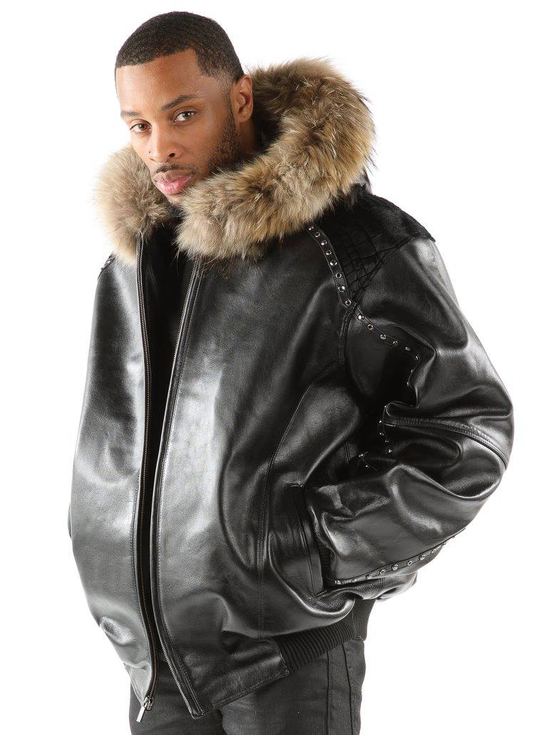 Pelle Pelle Fur Hood Genuine Leather Jacket