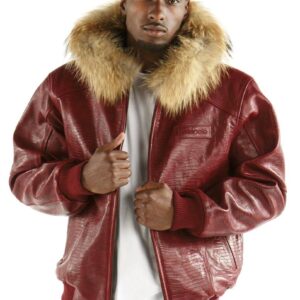 Pelle Pelle Plain Maroon Fur Hood Jacket