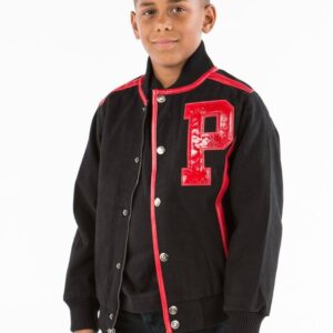 Pelle Pelle Kids Black Wool Red Strip Jacket