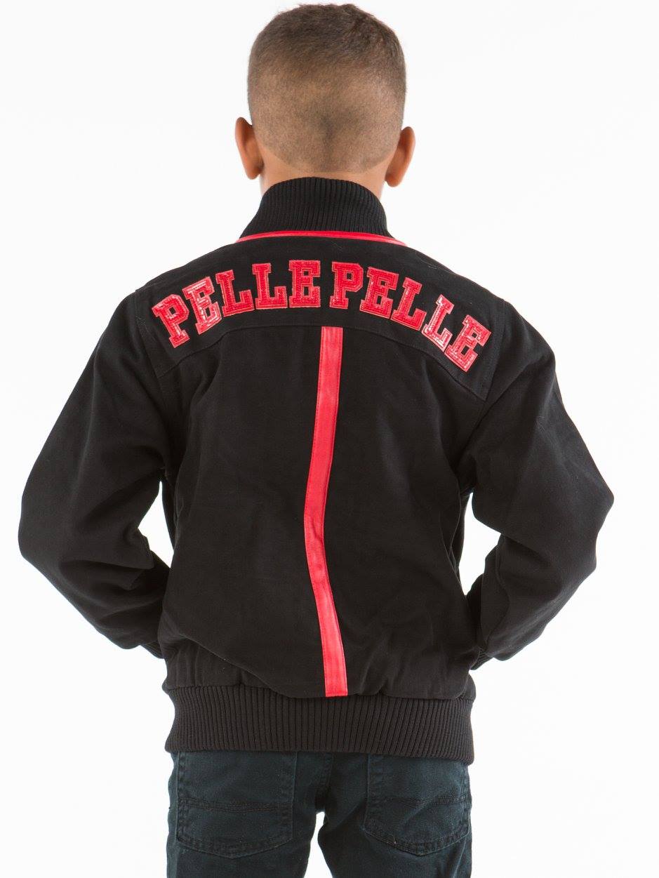 Pelle Pelle Kids Black Wool Red Strip Jacket