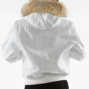 Pelle Pelle White Women Encrusted Jacket | Fur Hood Jacket view 2