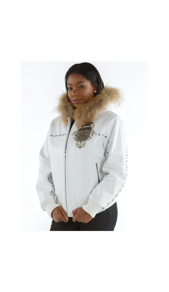 Pelle Pelle MB Emblem White Leather Jacket | Fur Hood Jacket