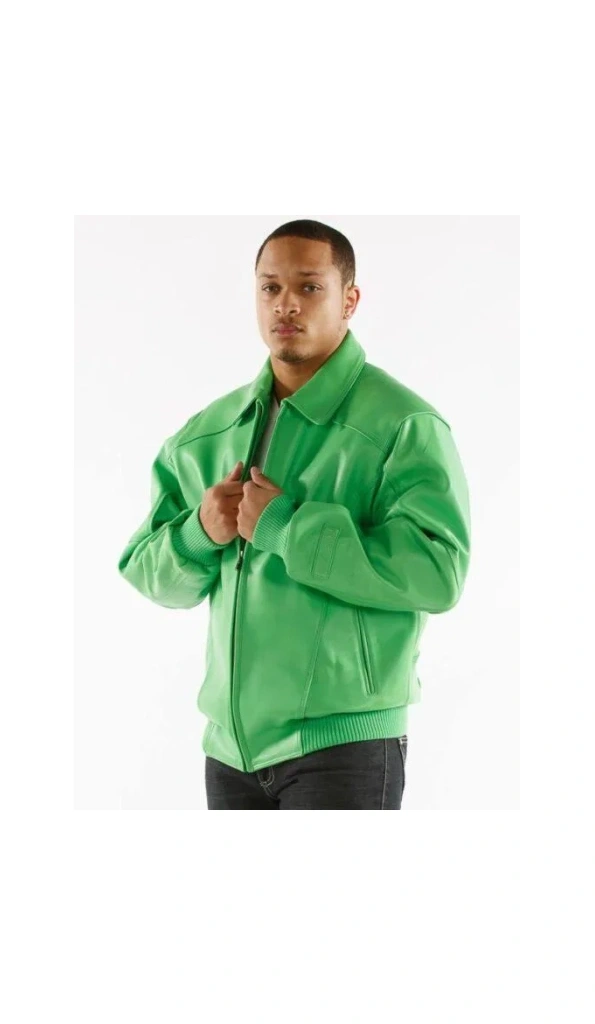 Pelle Pelle Green Plain Plush Leather Jacket | Men Jacket