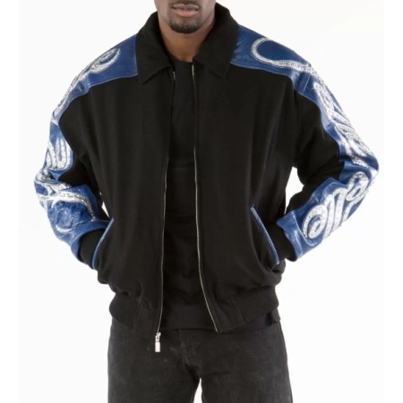 Pelle Pelle Blue Black Wool Leather Jacket