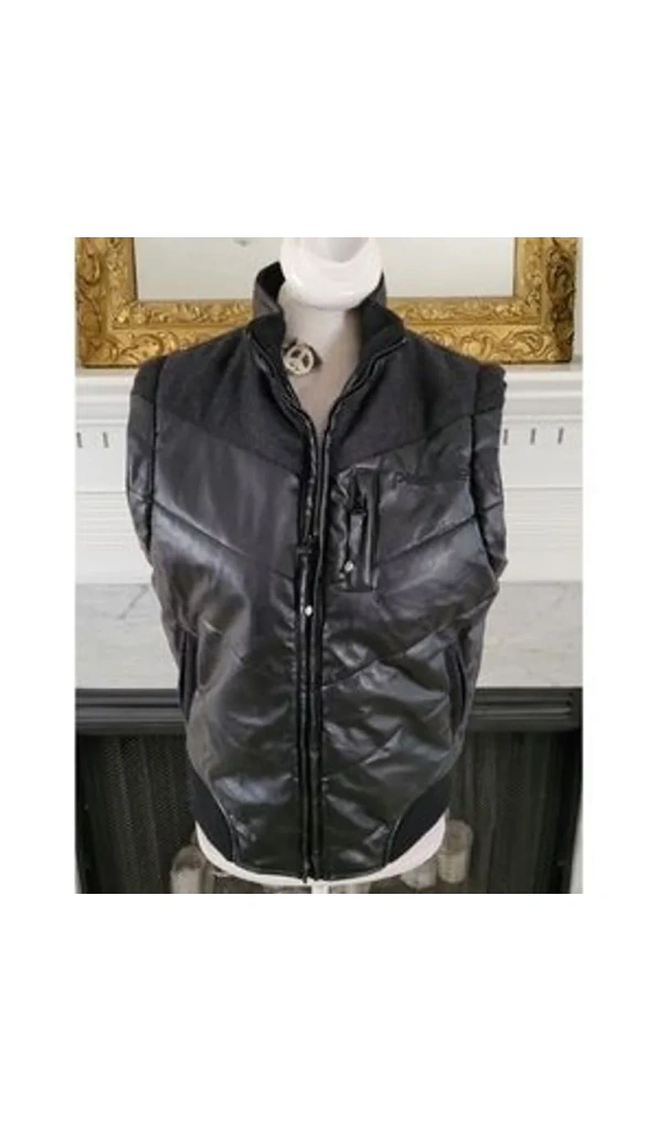 Pelle Pelle Black Puffer Vest Jacket | Faux Leather Jacket