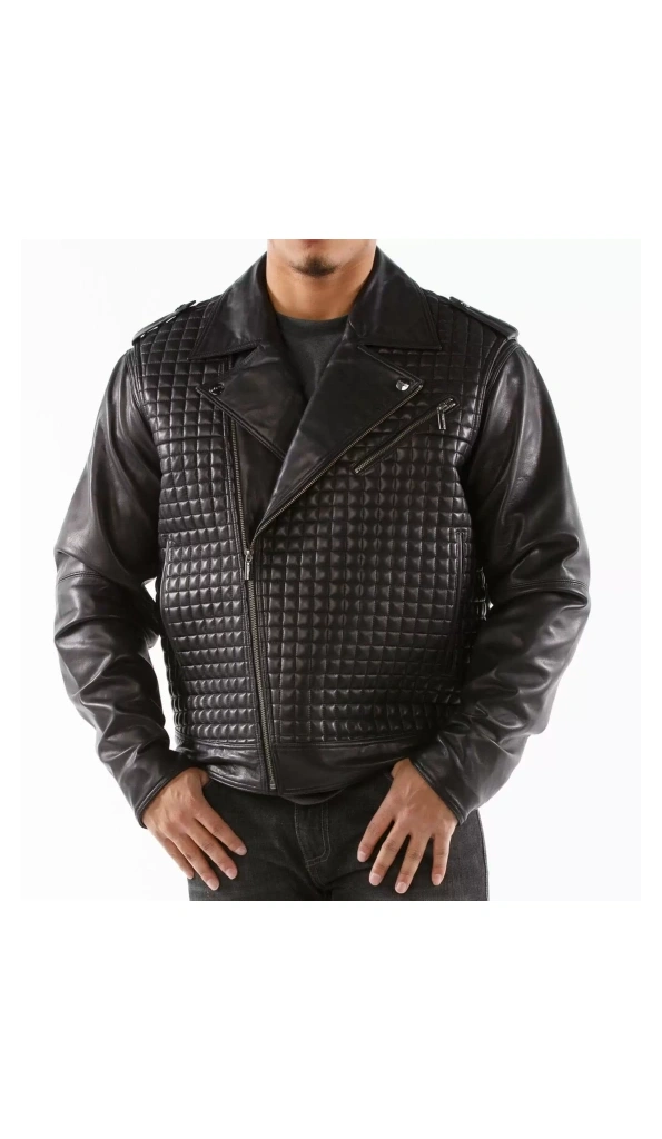 Pelle Pelle Men Biker Black Leather Jacket | Encrusted Jacket