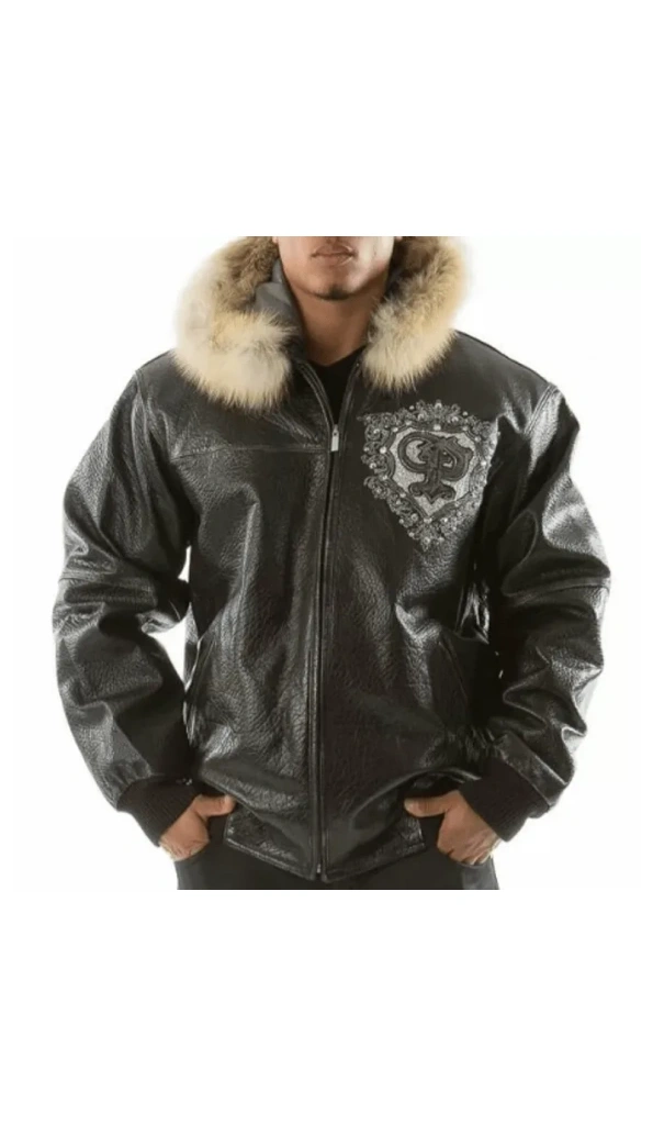 Pelle Pelle Men Crest Fur Hood Jacket | Leather Stud Jacket