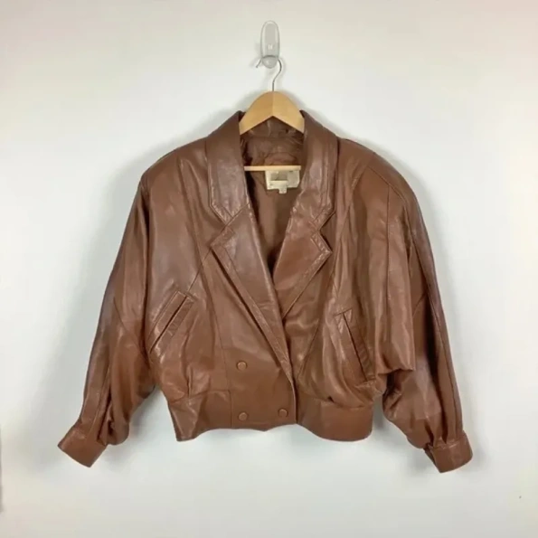 Double Breasted Brown Leather Jacket