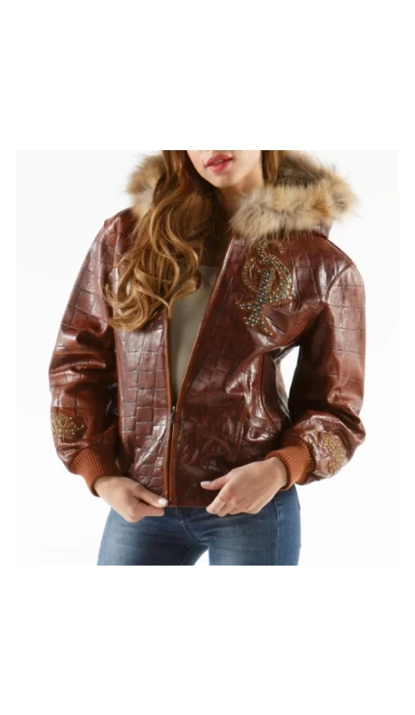 Pelle Pelle Dark Brown Women Fur Hooded Leather Jacket