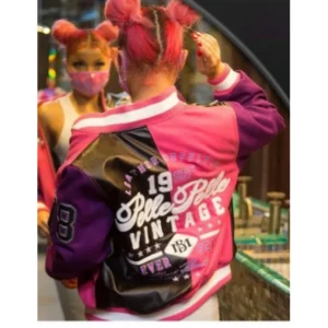 Pelle Pelle Wool Varsity Jacket | Women Black Pink Jacket view 2