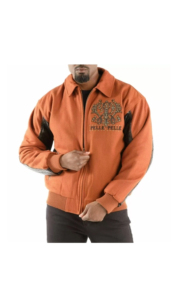 Pelle Pelle Orange Black Leather Wool Jacket | Men Jacket
