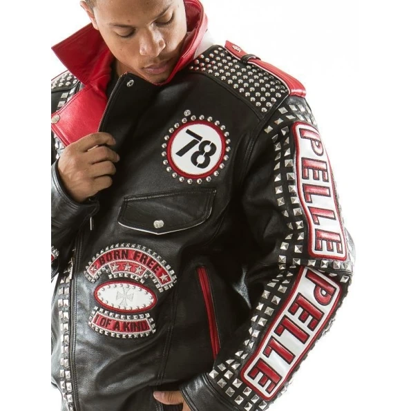 Pelle Pelle Rebel Soul Black Red Stud Jacket