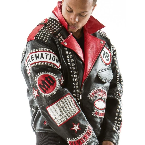 Pelle Pelle Rebel Soul Black Red Stud Jacket | Leather Jacket view 4