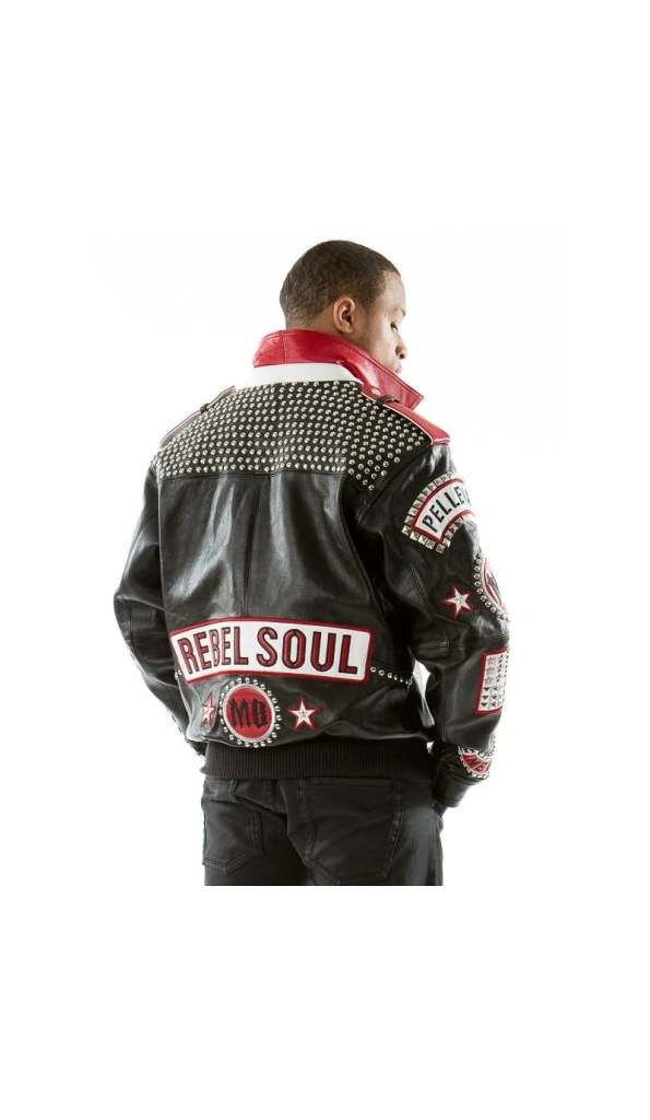 Pelle Pelle Rebel Soul Black Red Stud Jacket | Leather Jacket