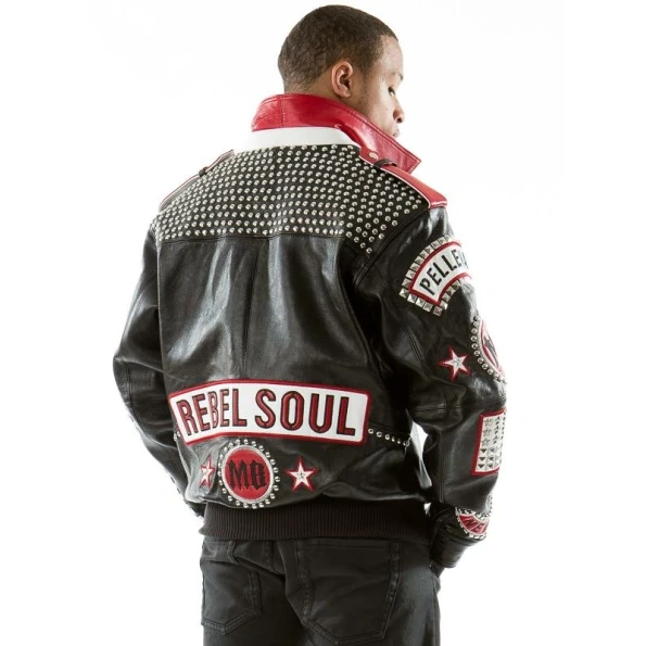 Pelle Pelle Rebel Soul Black Red Stud Jacket