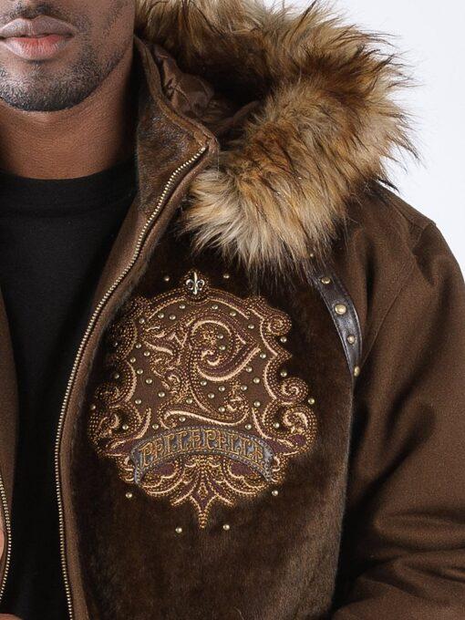 Pelle Pelle Brown Crest Fur Hood Wool Jacket