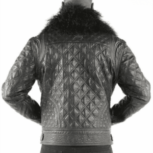 Pelle Pelle Biker Men Quilted Grey Jacket | Fur Collar view 2