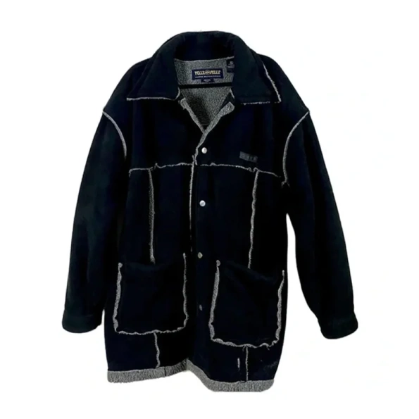 Pelle Pelle Black Marc Buchanan Wool Coat, Leather Sherpa Jacket, Sherpa Leather Jacket