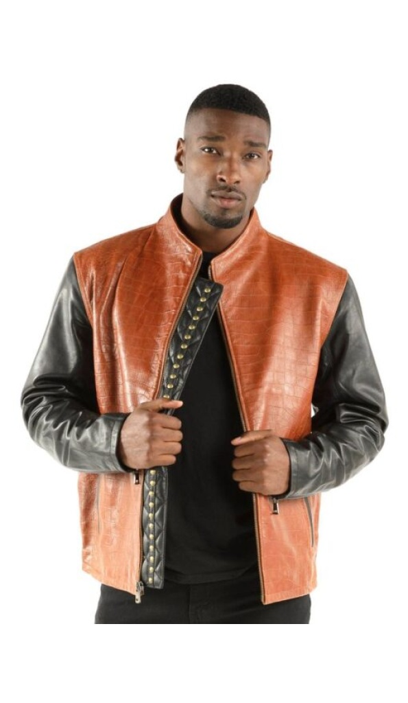 Pelle Pelle Leather Brown China Collar Jacket | Men Jacket