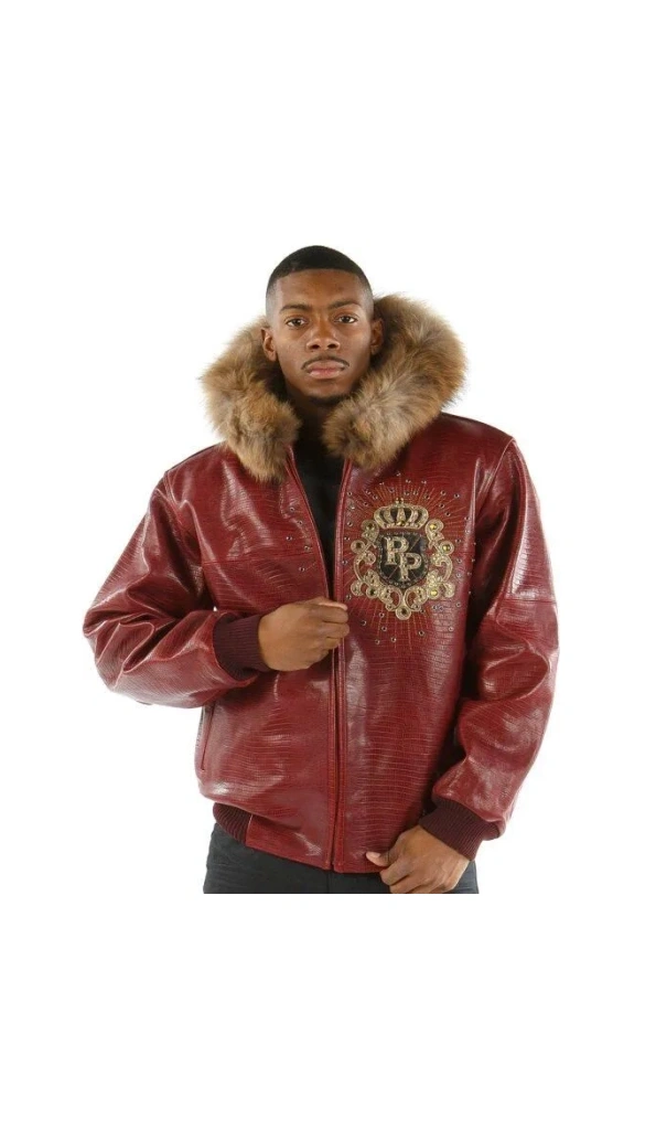 Pelle Pelle Maroon MB Crest Fur Hood Jacket | Leather Jacket