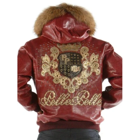 Pelle Pelle Maroon MB Crest Fur Hood Jacket