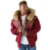 Pelle Pelle Maroon Wool Fur Hood Stud Jacket